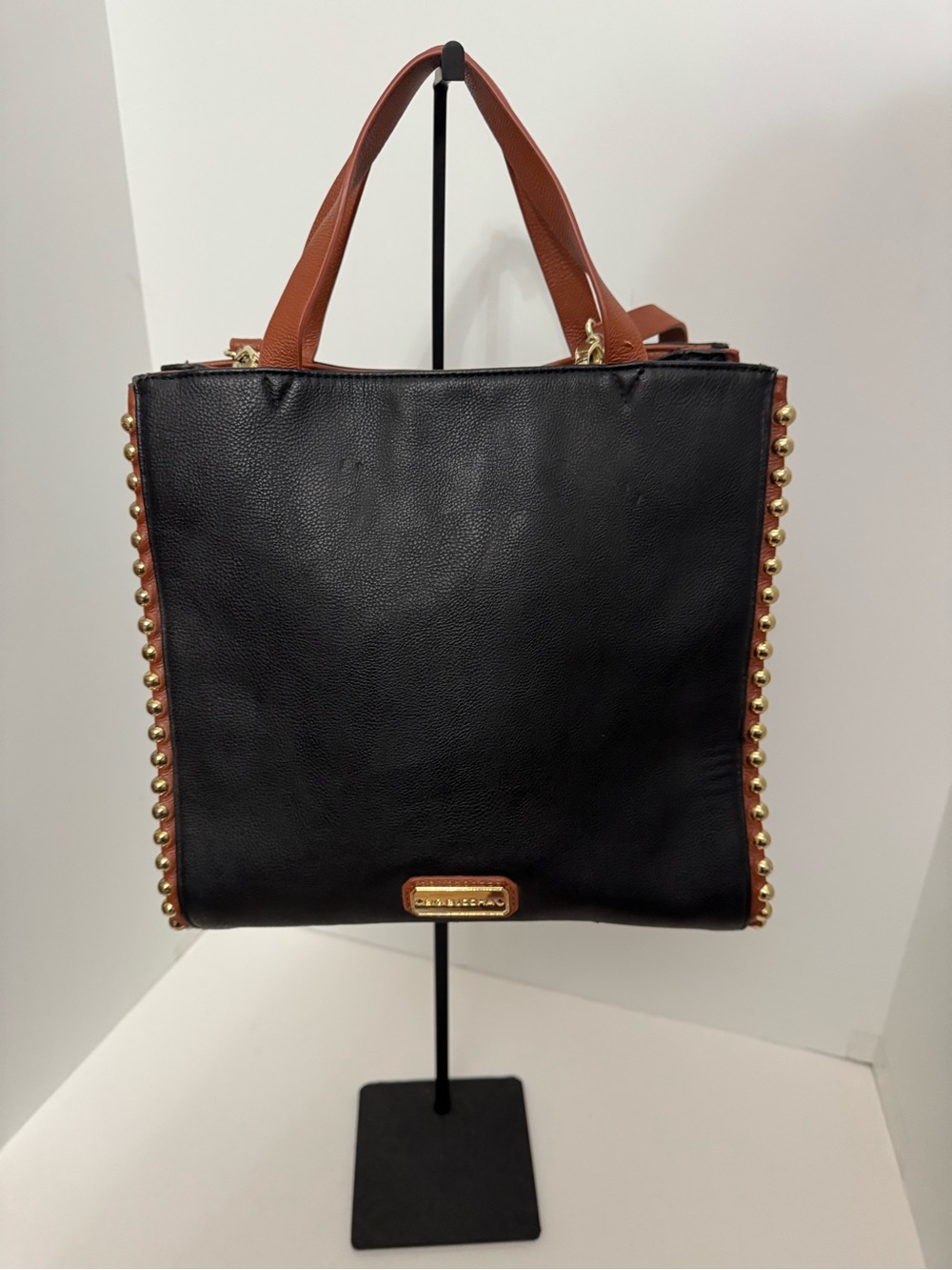 Vintage Big Buddha Black and Brown Stud-Trim Tote
